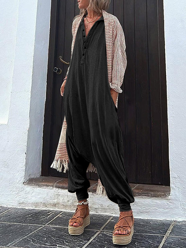 xakxx Hooded Long Sleeves Buttoned Solid Color Hooded Jumpsuits