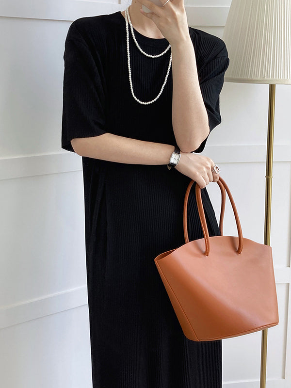 xakxx Original Casual Pleated Solid Color Midi Dress