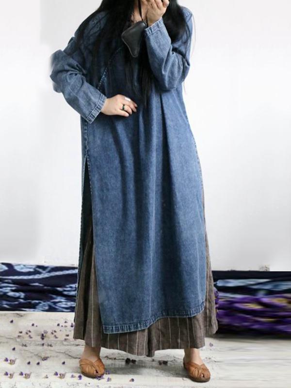 xakxx Loose Button Split-side Jeans Long Dress