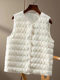 xakxx Loose Sleeveless Buttoned Quilted Solid Color Round-Neck Padded Vest