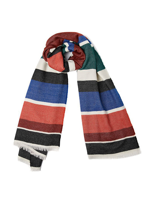xakxx Contrast Color Fringed Keep Warm Multi-Colored Striped Shawl&Scarf