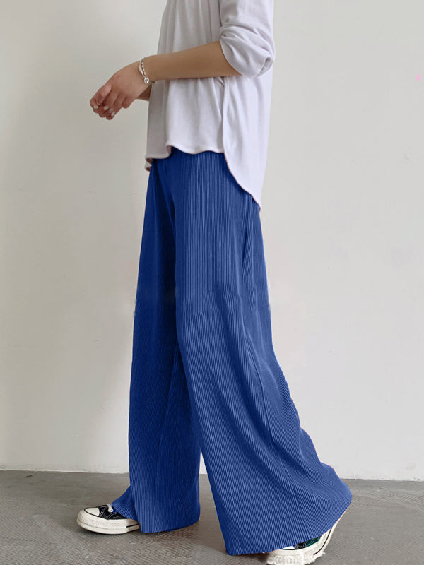 xakxx Casual Solid Color Pleats Capri-Pants Bottoms