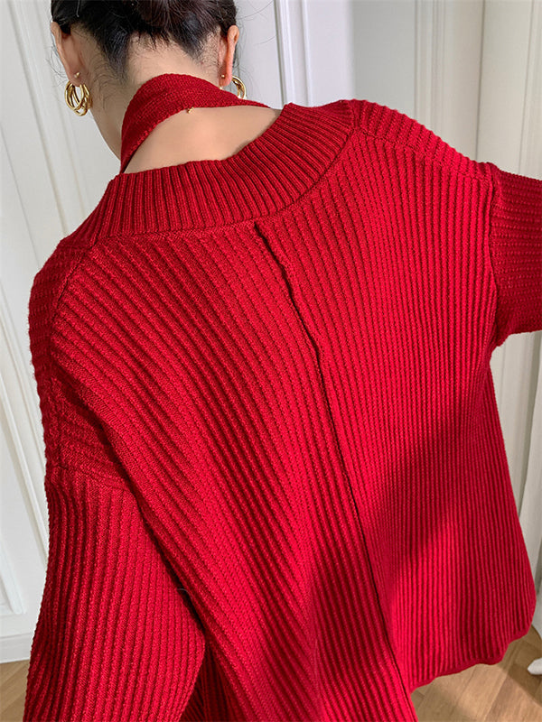 xakxx Stylish A-Line Long Sleeves Loose Solid Color V-Neck Cardigan Tops