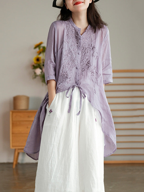 xakxx Original Embroidered Irregularity Round-Neck Blouse Tops