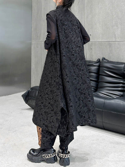 xakxx A-Line High-Low Asymmetric Contrast Color Jacquard Vest Top + Elasticity Pants Bottom Two Pieces Set