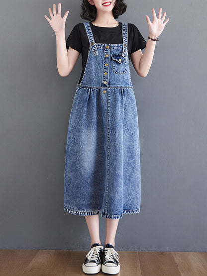 xakxx Original Sleeveless With Pocket Denim Dress