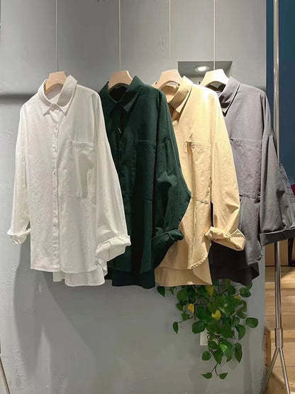 xakxx Casual Long Sleeves Loose Buttoned Solid Color Lapel Collar Blouses&Shirts Tops