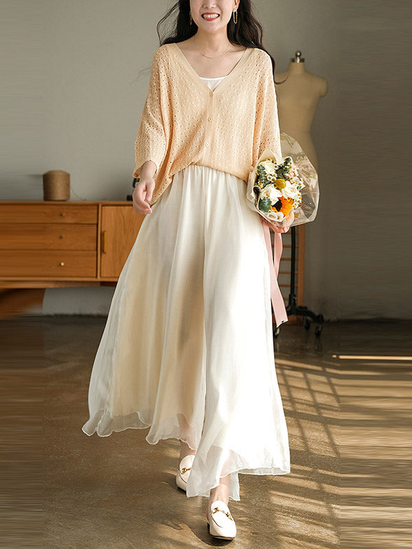 xakxx Casual Solid Color Chiffon Column Wide Leg Pants&Skirt