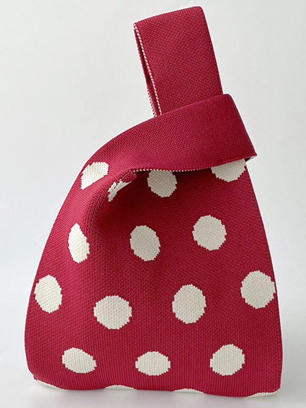 xakxx Contrast Color Polka-Dot Split-Joint Woven Bags Handbags