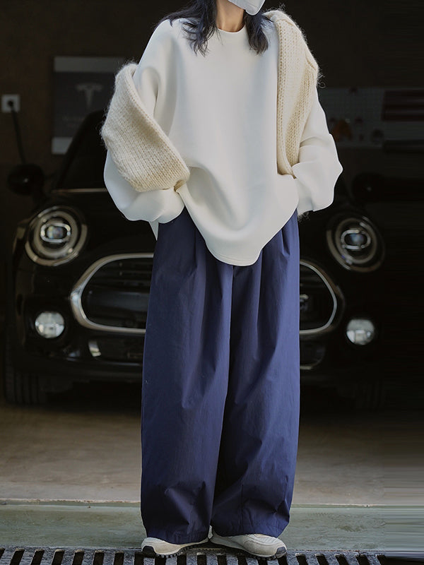 xakxx High Waisted Loose Solid Color Casual Pants Bottoms
