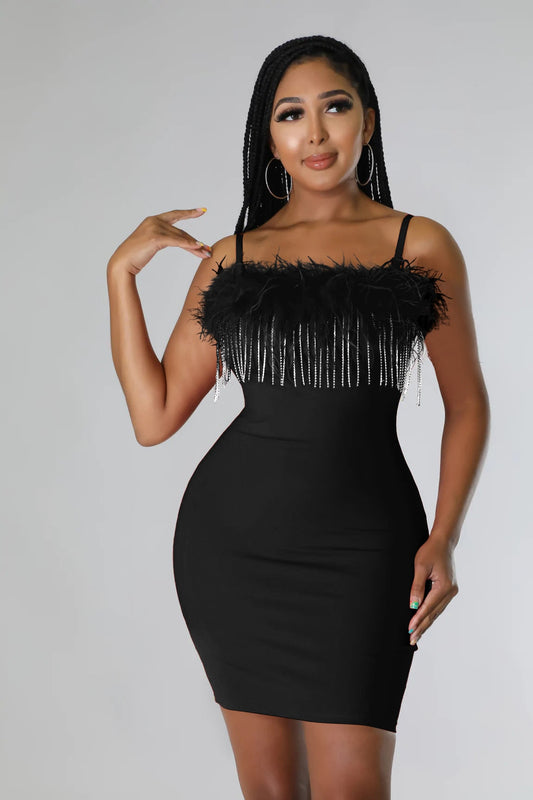 xakxx Women's Fashion Sexy Nightclub Style Solid Color Summer Dress With Zipper Sling Brickwork Tassels Fur Short Dress