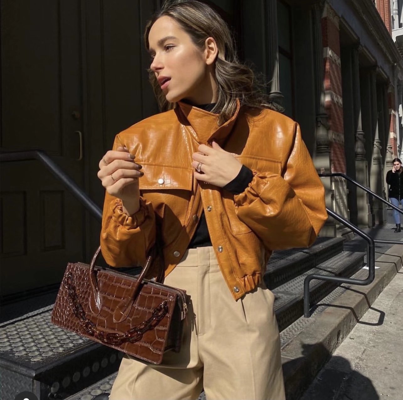 xakxx Autumn Spring Solid Casual Jacket Women Female Chic Long Sleeve PU Leather Jacket With Quilted Lining Cropped Coat Outwear