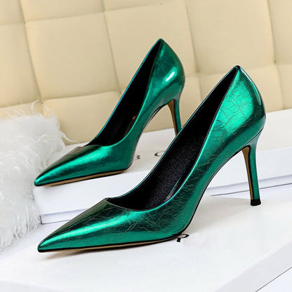 xakxx  Women 8Cm High Heels Pumps Plus Size 43 Pointed Toe Luxury Valentine Lady Shoes Low Heel Scarpins Yellow Green Blue Pumps