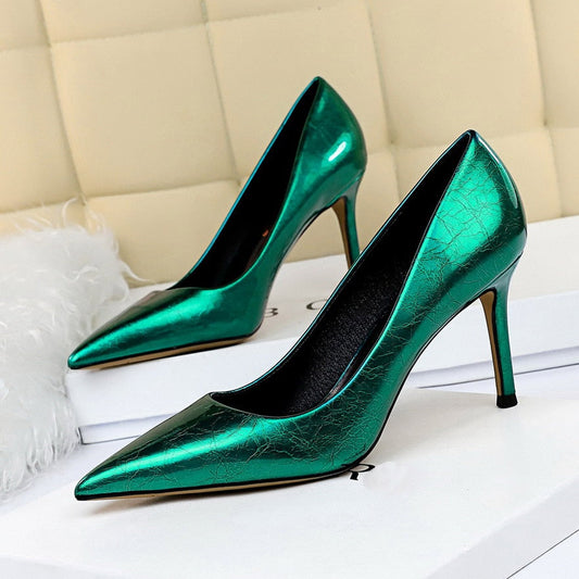 xakxx  Women 8Cm High Heels Pumps Plus Size 43 Pointed Toe Luxury Valentine Lady Shoes Low Heel Scarpins Yellow Green Blue Pumps