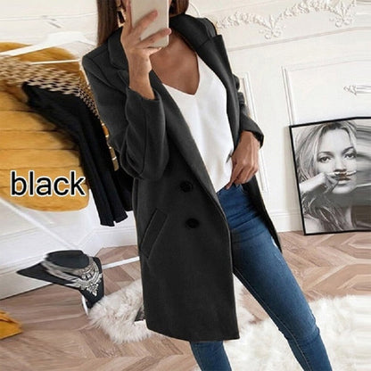 xakxx Women Plus Size Coat Blends Overcoat Autumn Winter Fashion Double Breasted Long Sleeve Casual Oversized Jacket Coat
