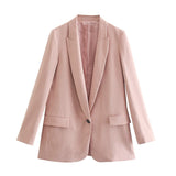 xakxx Korean Loose Pink Blazer Coat Women Office Lady Blazer Jacket Female Casual Work Elegant Outwear Spring  OL