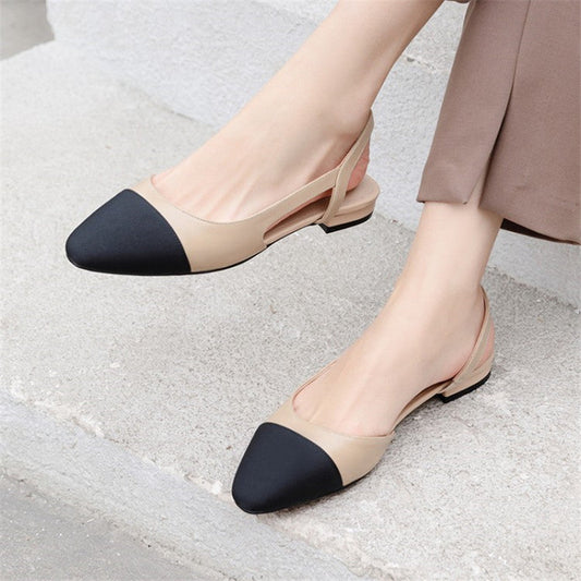 xakxx Low Heels Real Leather Slingbacks Shoes Women Square Toe Pumps Thick Heel Shoes Brand Design Lady Footwear Size 40