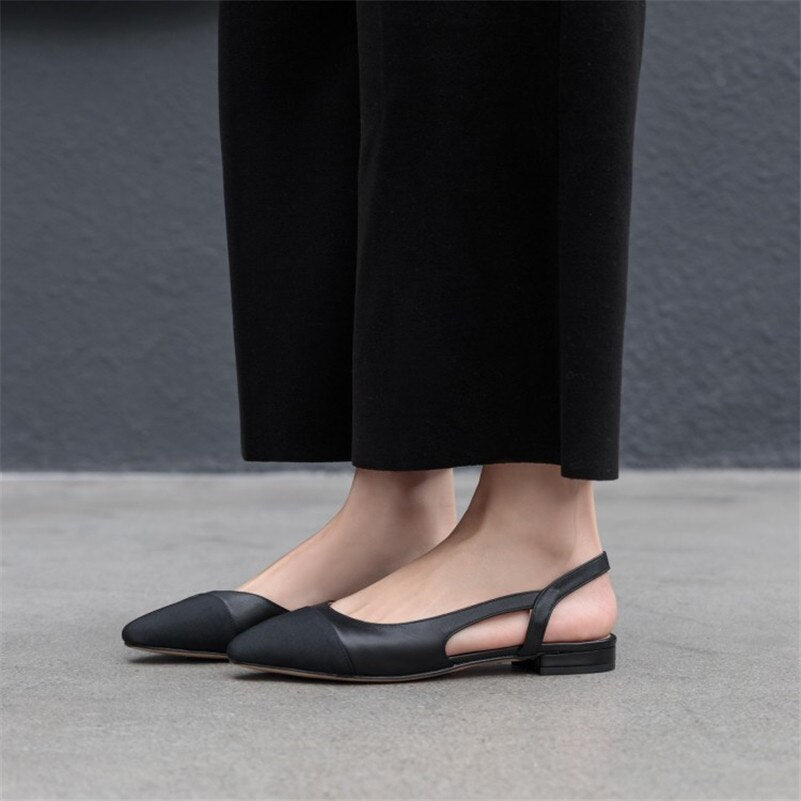 xakxx Low Heels Real Leather Slingbacks Shoes Women Square Toe Pumps Thick Heel Shoes Brand Design Lady Footwear Size 40