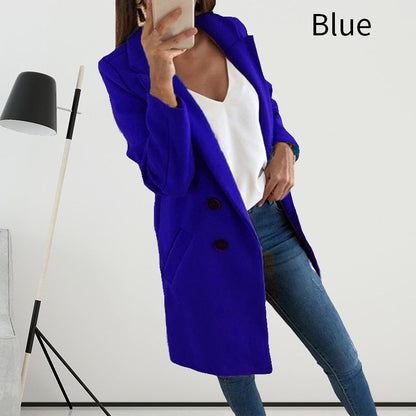 xakxx Women Plus Size Coat Blends Overcoat Autumn Winter Fashion Double Breasted Long Sleeve Casual Oversized Jacket Coat