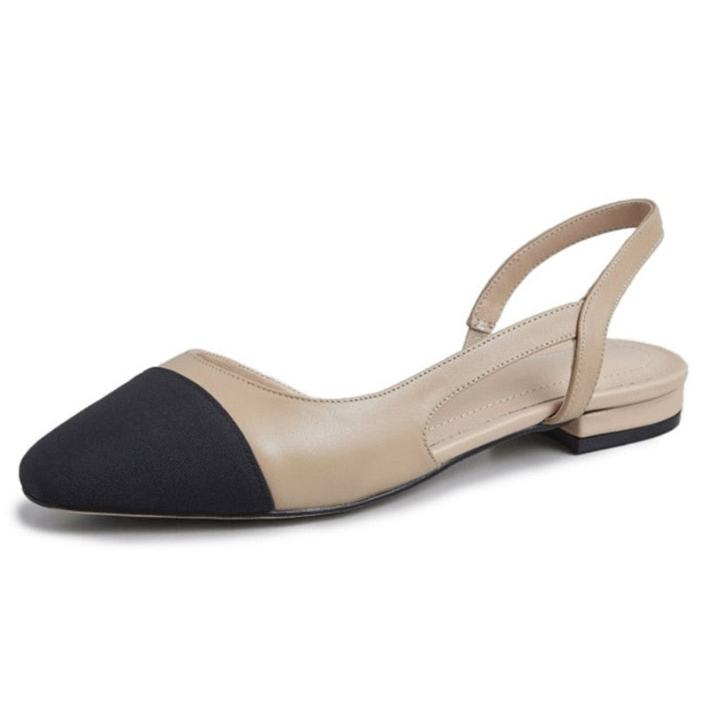 xakxx Low Heels Real Leather Slingbacks Shoes Women Square Toe Pumps Thick Heel Shoes Brand Design Lady Footwear Size 40