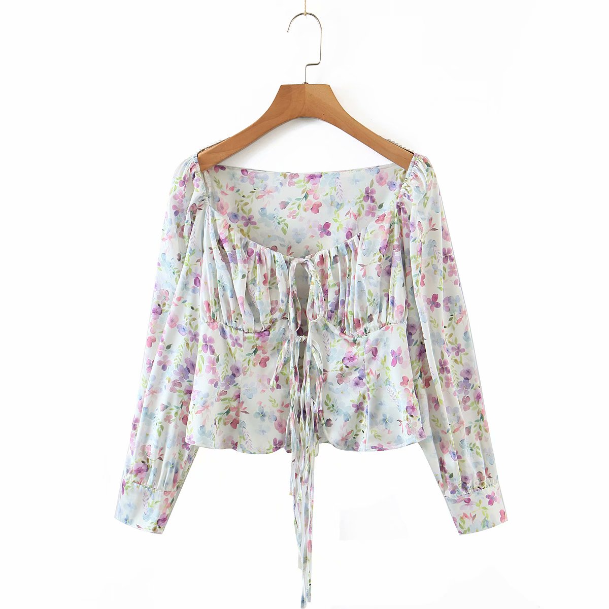 xakxx Palace Square Collar Women Tops And Blouses Sexy Summer Hollow Out Beach Boho Front Bandage Vintage Floral Print Shirt