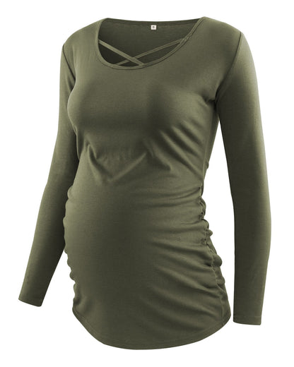 xakxx Women's Maternity Long Sleeve Pregnant Blouses Tops Flattering Side Ruching Maternity Clothes Pregnancy T-Shirt