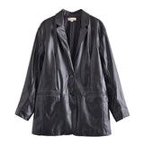 xakxx Long PU Faux Leather Blazers Women Leather Jacket Coat Brand New Women's Jackets Outerwear Ladies Coats Female Leather Suit