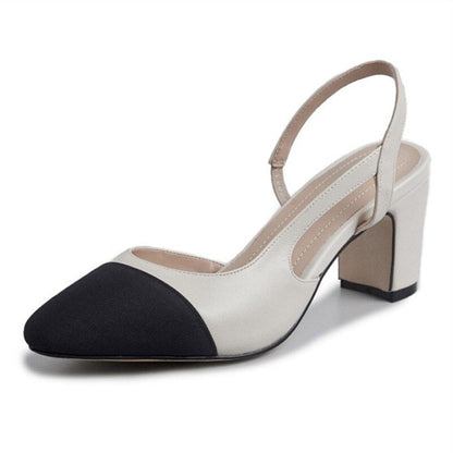 xakxx Low Heels Real Leather Slingbacks Shoes Women Square Toe Pumps Thick Heel Shoes Brand Design Lady Footwear Size 40