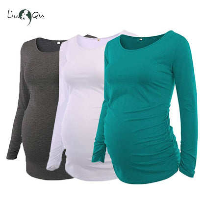 xakxx Women's Maternity Long Sleeve Pregnant Blouses Tops Flattering Side Ruching Maternity Clothes Pregnancy T-Shirt