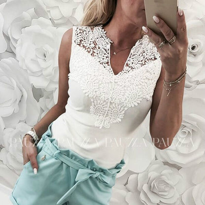 xakxx Back to School  Summer Tops And Blouses Women Lace Sleeveless V Neck Shirts Casual Sexy Vest Tops Female
