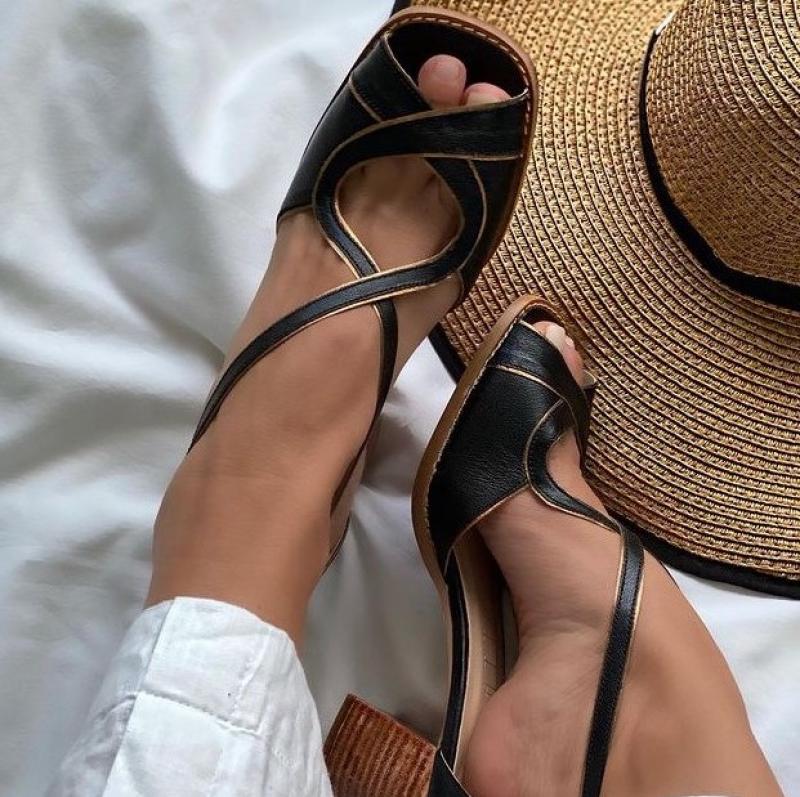 xakxx Mid Heel Sandals Summer Handmade Ladies Heels Mixed Colors Women Slip-On Peep Toe Ladies Pumps Square Heel Casual Shoes