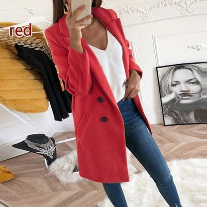 xakxx Women Plus Size Coat Blends Overcoat Autumn Winter Fashion Double Breasted Long Sleeve Casual Oversized Jacket Coat