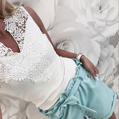 xakxx Back to School  Summer Tops And Blouses Women Lace Sleeveless V Neck Shirts Casual Sexy Vest Tops Female