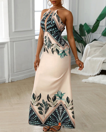 xakxx Back to School  Summer Women Sleeveless Elegant Fashion Party Dresses Vacation Holiday Tripical Print Spaghetti Strap Maxi Dress