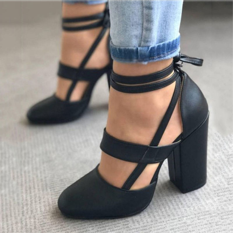 xakxx Women Pumps Plus Size 35-43 Women Heels Chaussures Femme Gladiator Summer High Heels For Party Wedding Shoes Women Thick Heels