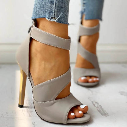 xakxx Back to school supplies Women Thin High Heels Summer Thin High Zipper Peep Toe Sandals Office Hollow Out Sandals Shoes Ladies High Heels Pumps