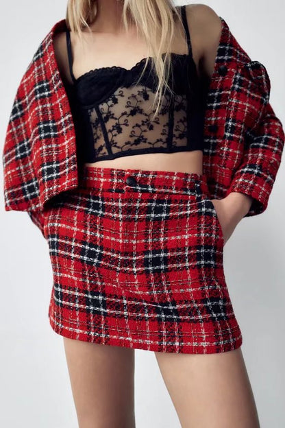 xakxx Autumn And Winter New Plaid Red Jacket Women's Long Sleeve Korean Loose Fashion Coat Patchwork Blazer Coats