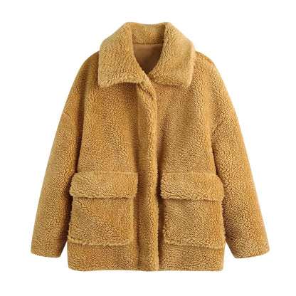xakxx Winter Thicken Warm Jacket Coat Women Casual Fashion Lamb Faux Fur Overcoat Fluffy Cozy Loose Outerwear Female