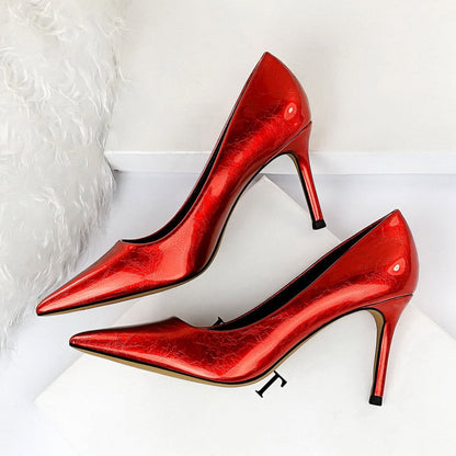 xakxx  Women 8Cm High Heels Pumps Plus Size 43 Pointed Toe Luxury Valentine Lady Shoes Low Heel Scarpins Yellow Green Blue Pumps