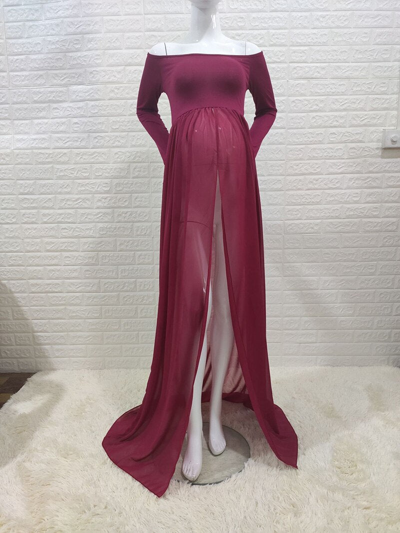 xakxx Long Tail Maternity Dresses Photography Props V-Neck Maxi Gown Cotton Dress Pregnant Women Pregnancy Autumn Photo Shoot Clothes