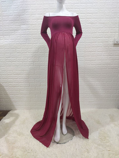xakxx Long Tail Maternity Dresses Photography Props V-Neck Maxi Gown Cotton Dress Pregnant Women Pregnancy Autumn Photo Shoot Clothes