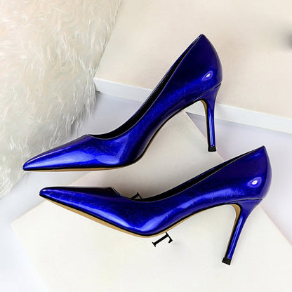 xakxx  Women 8Cm High Heels Pumps Plus Size 43 Pointed Toe Luxury Valentine Lady Shoes Low Heel Scarpins Yellow Green Blue Pumps