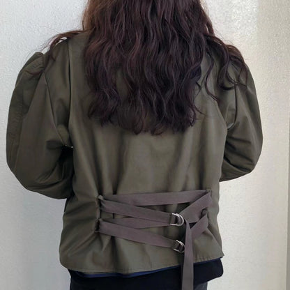 xakxx Autumn Fashion Jackets High Quality Women Vintage Prints Front Zip Long Sleeve Casual Loose Tops Coat Ladies Green Jacket