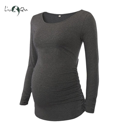xakxx Women's Maternity Long Sleeve Pregnant Blouses Tops Flattering Side Ruching Maternity Clothes Pregnancy T-Shirt
