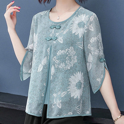 xakxx Women Spring Summer Style Chiffon Blouses Shirts Lady Casual Half Sleeve O-Neck Chiffon Blusas Tops ZZ0850