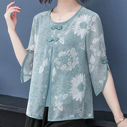 xakxx Women Spring Summer Style Chiffon Blouses Shirts Lady Casual Half Sleeve O-Neck Chiffon Blusas Tops ZZ0850