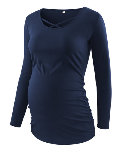 xakxx Women's Maternity Long Sleeve Pregnant Blouses Tops Flattering Side Ruching Maternity Clothes Pregnancy T-Shirt