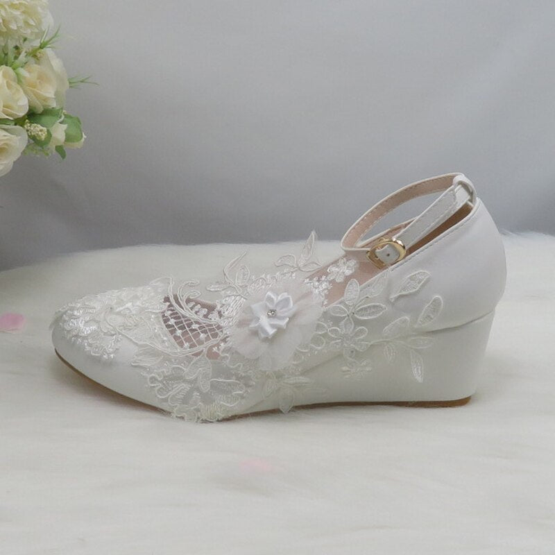 xakxx  White Flower Pumps New arrival womens wedding shoes Bride High heels platform shoes for woman ladies party dress shoes