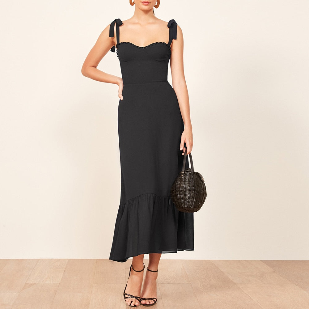 xakxx Dresses For Women Party Elegant Ruffle Hem Beach Summer Dress Sweetheart Neck Tie Strap Tropical Print Chiffon Midi Dress