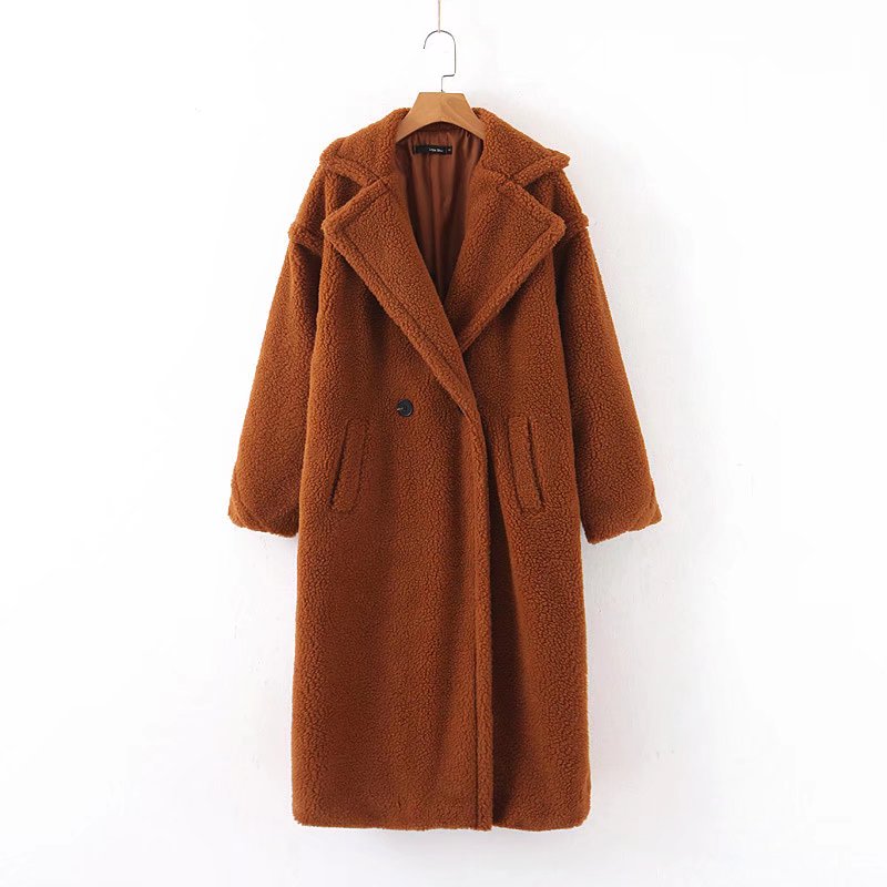 xakxx Autumn Winter Women's Loose Jackets Lamb Wool Oversize Coats Round Neck Outwear Female Coats Long Sleeve Cotton Clothing